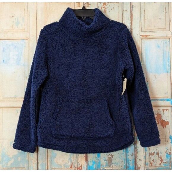 St. Johns Bay Women Size PM Sherpa Mock Neck Long Sleeve Pullover Blue Very Soft - Picture 2 of 11